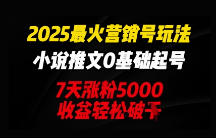 2025最火营销号玩法：小说推文0基础起号，7天涨粉5000，收益轻松破k-轻创终点站